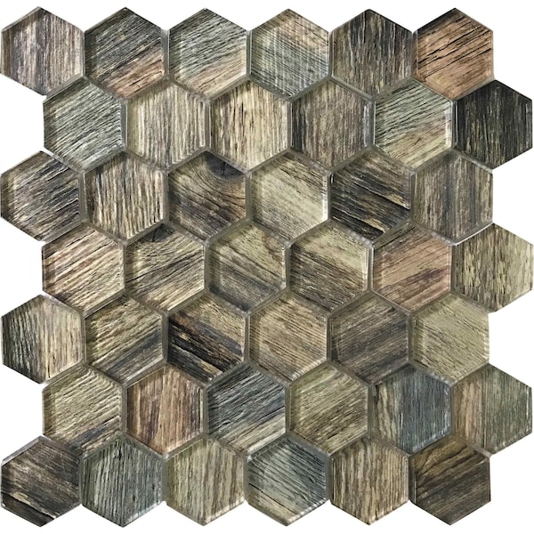 Apollo Tile Blue Wood Look Hexagon 4.83 sq.ft 11.8 in. x11.8 in. Glass Subway Tile, 5PK APLSRA9902EC51 - main